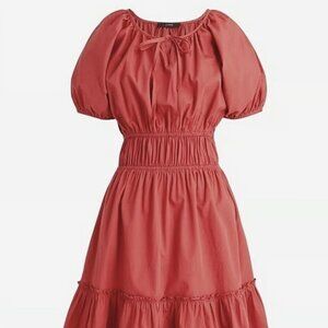 J Crew Red Light Weight Cinched Waist Puff Sleeve Dress Size S